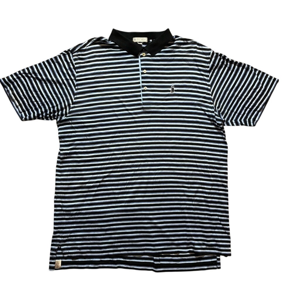 Peter Millar Ghost Golf Resort Blue Black‎ Striped Polo Mens XL